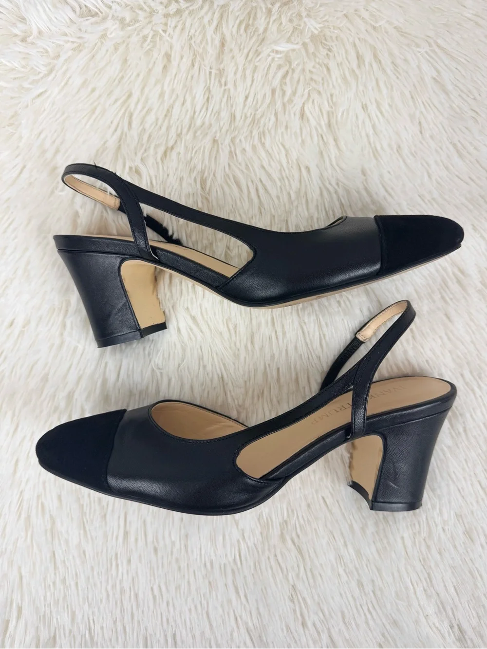 Ivanka Trump Liah Black Slingback Block Heel Pumps 6 Leather Suede Closed Toe